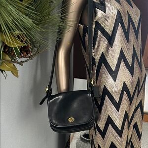 Coach Black Leather Regina Vintage  Crossbody Bag with Gold Accents